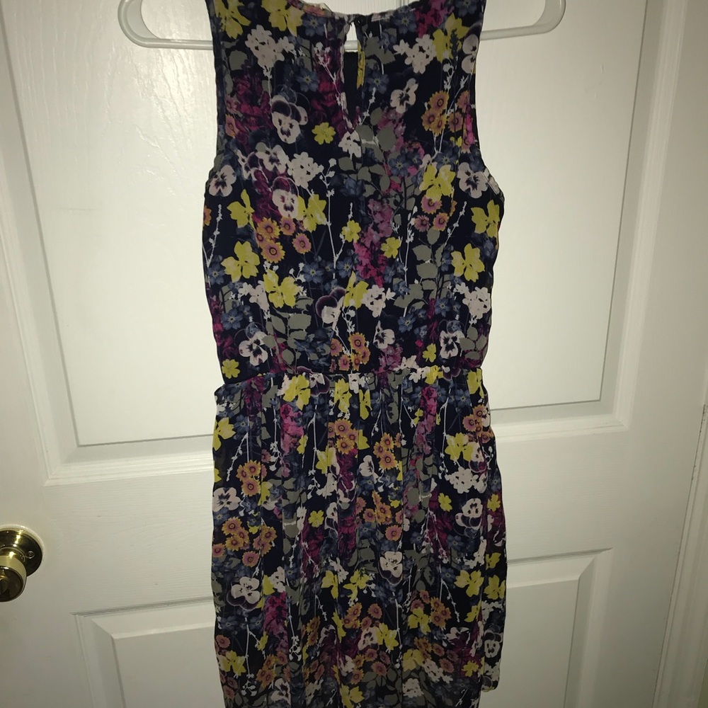 high-low, floral-patterned dress